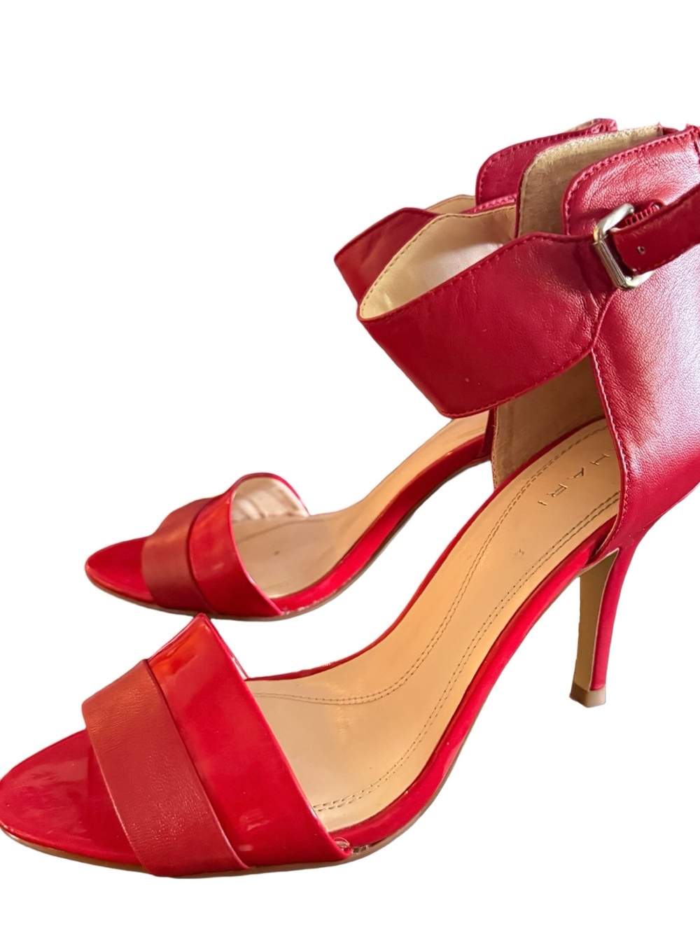 💋Fab & Chic Tahari "Laura" Ankle Strap Heels Carnation Red - 8M
